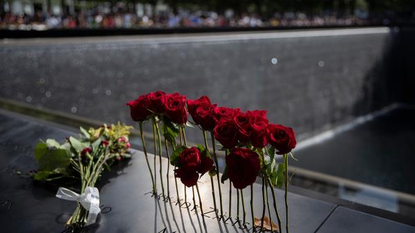 Roses on the 9/11 memorial in New York City